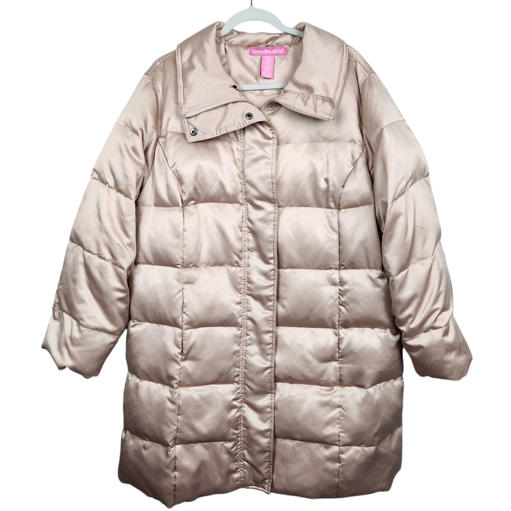 Woman Within Champagne Gold Down Puffer Long Jacket Quilt Winter Women's 1X